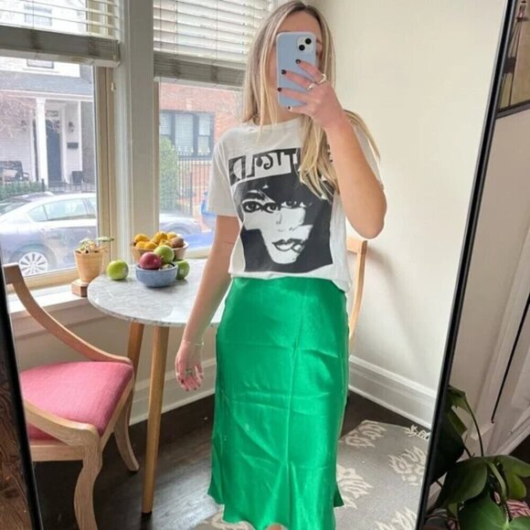 Aritzia Babaton Midi Satin Slip Skirt Glow Green Size 00 - Picture 1 of 10